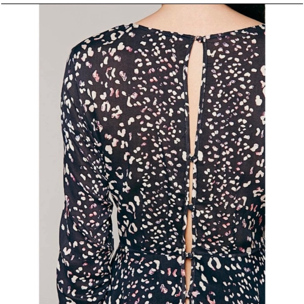 Women's Free People Maxi Dress Size L Black Animal Print Long Sleeve - Picture 2 of 6